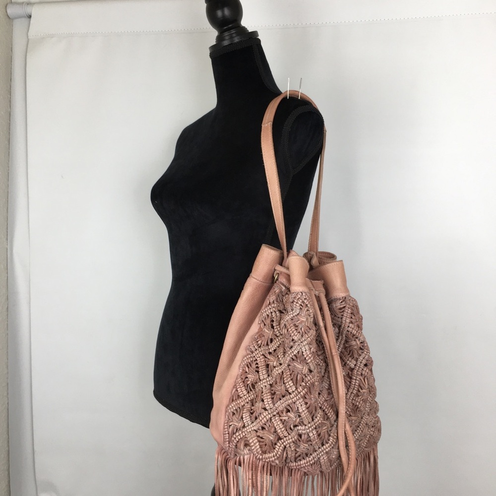 Amsterdam Heritage Boho Leather Fringe Hobo Bag in Blush From Sundance Catalog - Picture 4 of 16